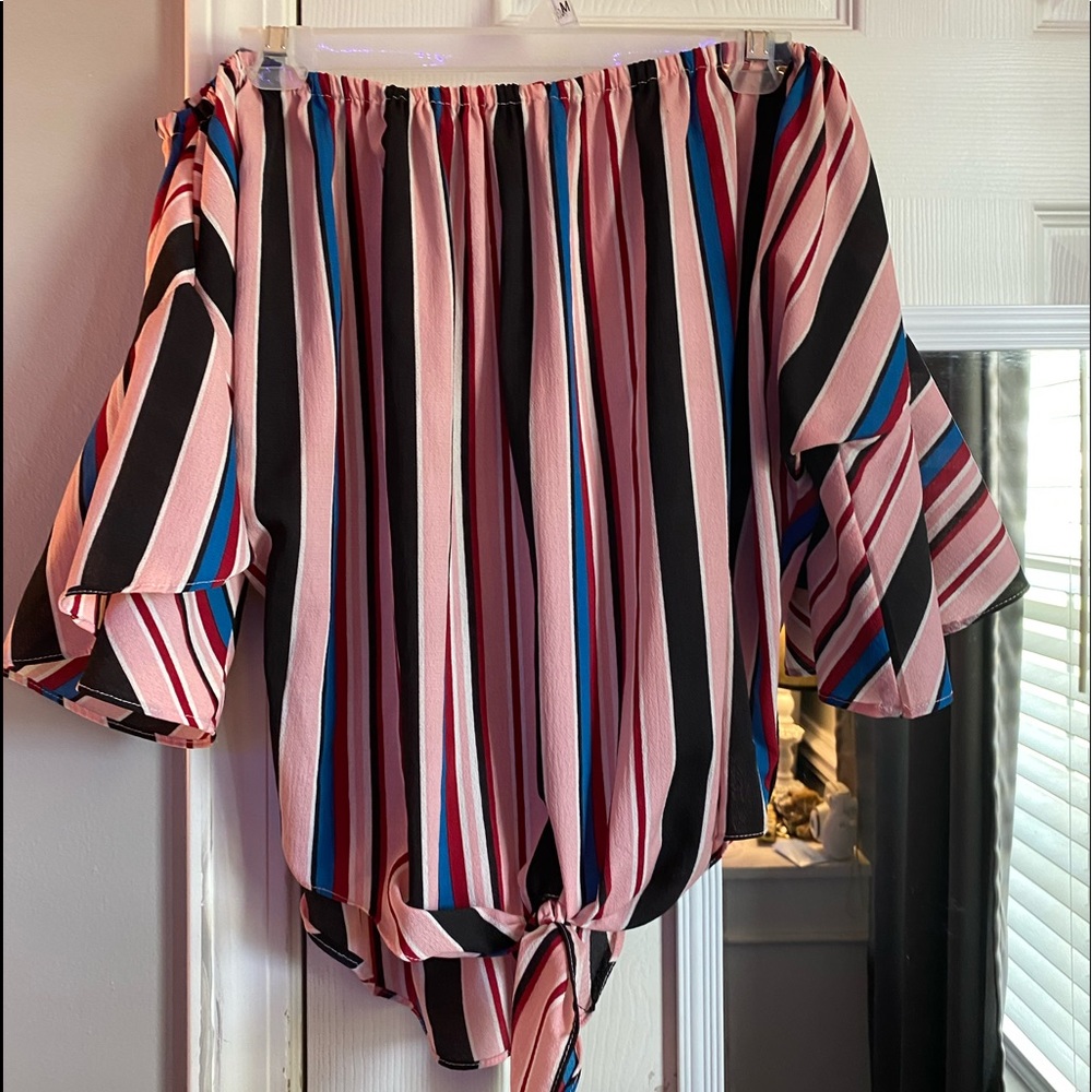 Striped, tied, off the shoulder blouse